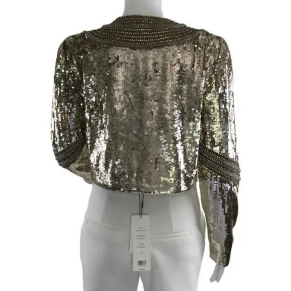 NWT Veronica Beard Women's Phaedra Sequin Bead Embellished Cropped Jacket Gold - Picture 4 of 10